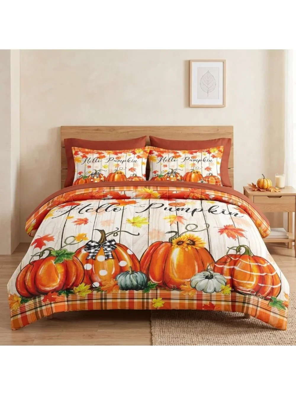 Cozy Queen Fall Comforter Set with Sheets, 7-Piece Farmhouse Bedding Collection
